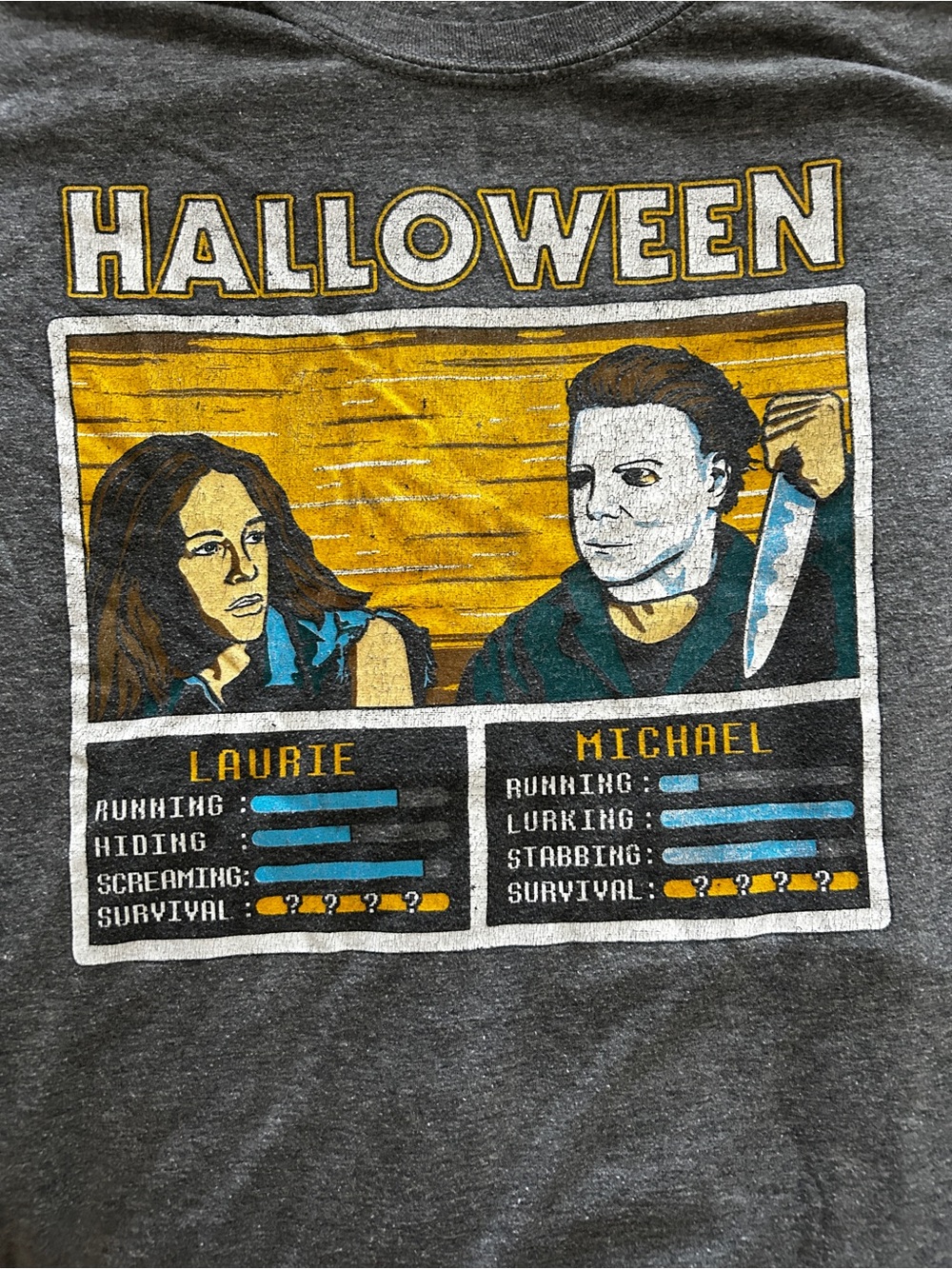 Halloween Laurie & Michael Graphic Tee - Gray/Yellow/Blue